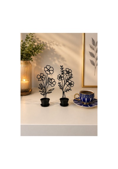 Minimalist Line Art Çiçek Saksı Dekoru 2 Li Set 3d Baskı