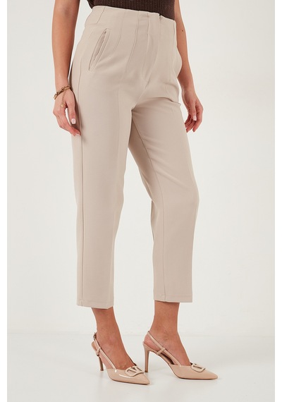 Lela Regular Fit Yüksel Bel Düz Paça Havuç Bayan Pantolon 68350109 Taş