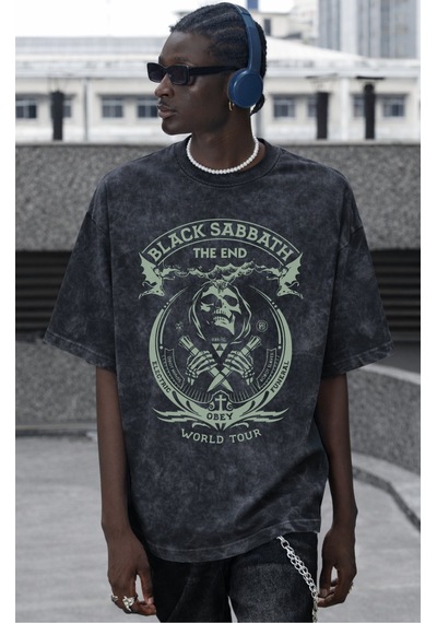 Sevbano Black Sabbath Rock Metal Müzik Grubu Baskılı Unisex Oversize Vint Siyah
