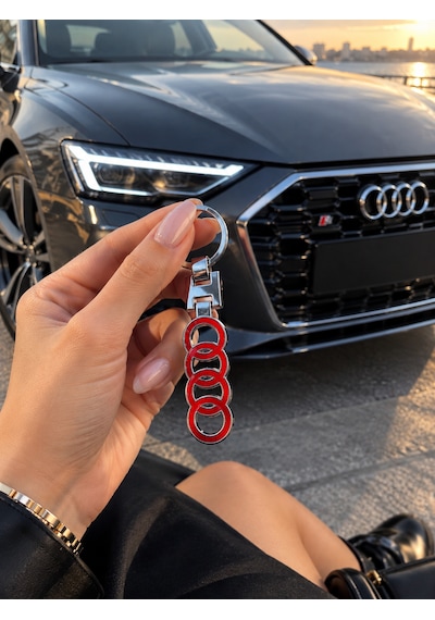 Audi İle Uyumlu Metal Kırmızı Anahtarlık Aksesuar Sline Quatro A1 A3 A4 A5 A6 A7 Q1 Q3 Q5
