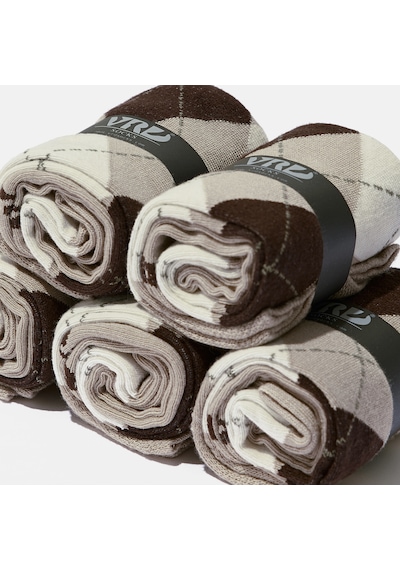 Dikişsiz Bambu Çorap Baklava Desenli Bej Renk Erkek Çorap Kutulu 5 Çift Premium Uzun Çorap Soket Çorap Bambu Mix