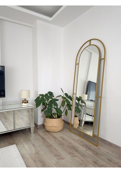 Effe Gold Metal Çerçeveli 180x70 Cm Pencere Model Oval Ayaklı Boy Aynası