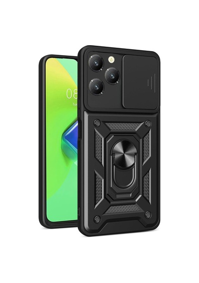 İnfinix Hot 40 Pro Kılıf Tam Koruma Sağlayan Kamera Sürgülü Sert Silikon Kapak Ryc/pars Yüzüklü Siyah