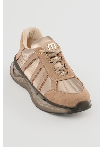 Mubiano Kadın Süet Sneaker Anorak Detaylı Taşlı Spor Ayakkabı Neriel Vizon Vizon