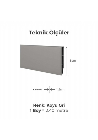 Sempla Suya Dayanıklı Pvc Süpürgelik 8 Cm - Koyu Gri - Smp703 - 2.40 M