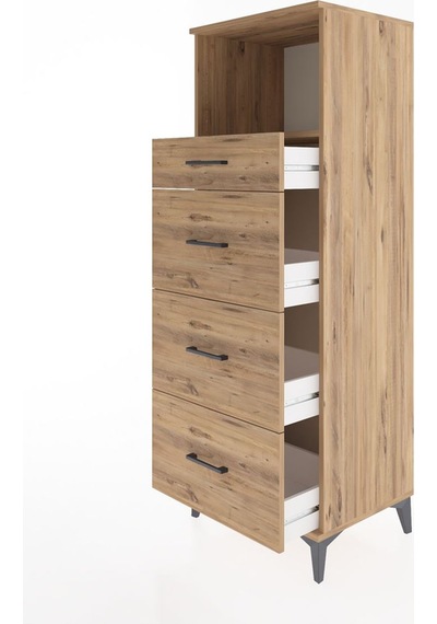 Hyperion Dolap Tek Raflı 4 Çekmeceli 60x44x163 Çam-çam Çam