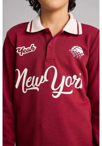 Defacto Erkek Çocuk Polo Yaka Baskılı Tişört G6291a826spbr284 Bordo-br284