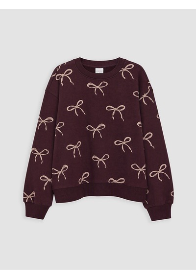 LC Waikiki Lcw Kids Bordo Baskılı Kız Çocuk Kalın Sweatshirt 2'li Lıght Bordeaux P
