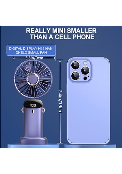 Taşınabilir El Vantilatörü, Mini Katlanabilir Masa Üstü Vantilatör, 5 Hızlı Usb Şarj Edilebilir Vantilatörler, Led Ekranlı Ev Ofis Seyahat İçin Pil İle Çalışan Mini El Vantilatörü Beyaz