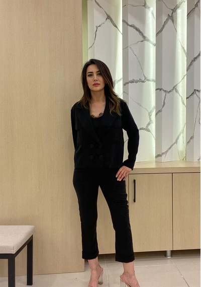Kruvaze Kapama Kısa Ceket Siyah - 38 Siyah