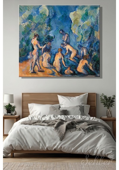 Paul Cézanne'nin Yıkananlar Bathers Baigneurs Adlı Eseri Kare Kanvas Tablo 4316 Çok Renkli