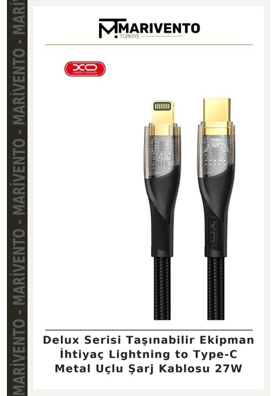 Delux Serisi Taşınabilir Ekipman İhtiyaç Lightning To Type-c Metal Uçlu Şarj Kablosu 27w