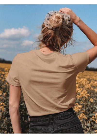 Dreamer T-shirt - Bej Baskılı Oversize Bisiklet Yaka Kısa Kol Tişört Bej