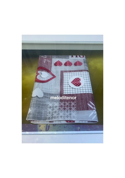 Astarlı Yazılı Bordo Puntiyeli Kalpli Pvc Muşamba Masa Örtüsü Kaymaz Gri