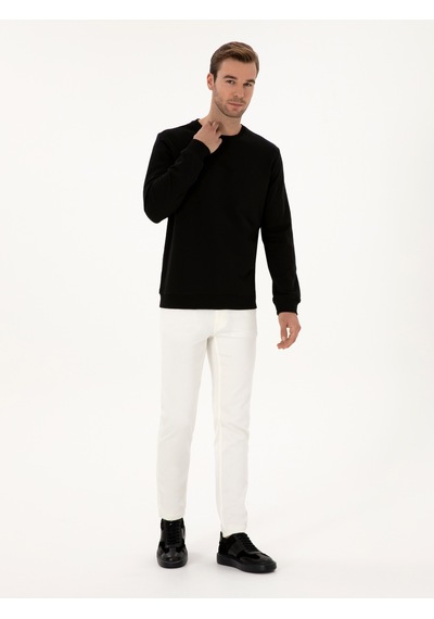 Siyah Regular Fit %100 Pamuk 3 İplik Bisiklet Yaka Sweatshirt