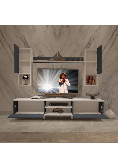 Decoraktiv Eko 5da Mdf Dvd Krom Ayaklı Tv Ünitesi Tv Sehpası Beyaz - Antrasit