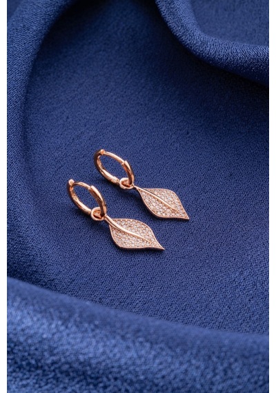 Çekirdekjewelry Işıklı Hediye Kutulu 925 Ayar Gümüş Yaprak Tasarım Küpe Pembe