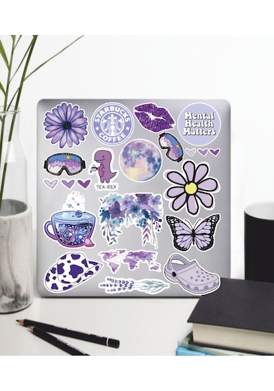 Mor Temalı Sticker Seti Laptop Ajanda Pc Tablet Telefon Defter Etiket Bullet Journal Diğer
