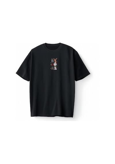 Bumeta Yılbaşı Hoodie Ho Ho Ho Noel Geyik Santa Kardan Adam Baskılı Oversize Unisex Tişört T-shirt Siyah