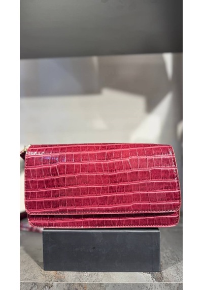 Lovelystore Kroko Desenli 3 Gözlü Günlük Kadın Mini El & Omuz Çantası 24x12 Bordo