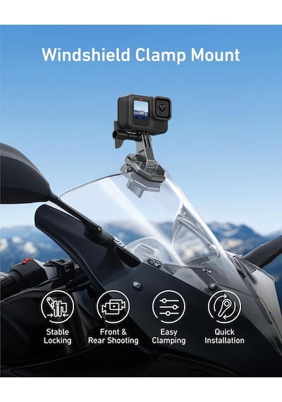Motosiklet Ön Cam Klipsi Kamera Montajı, Djı Osmo Action 6/osmo Nano/osmo 360/action 5 4, Hero 13 12 11 10 9 8, Insta Diğer