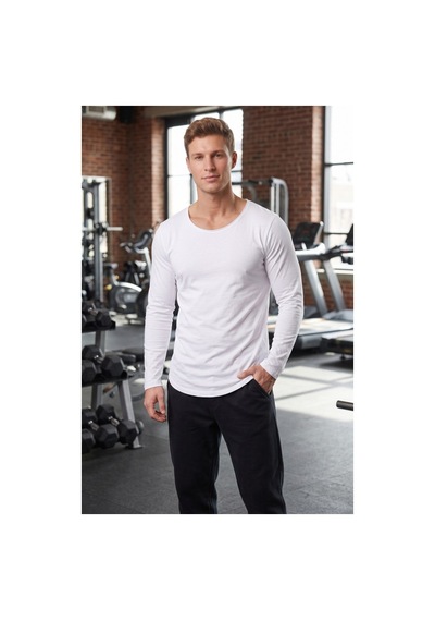 Deepsea Erkek Beyaz %95 Pamuk Slim Fit Kesik Açık Yaka Likralı Penye Sweatshirt Oval Kesim 2602299