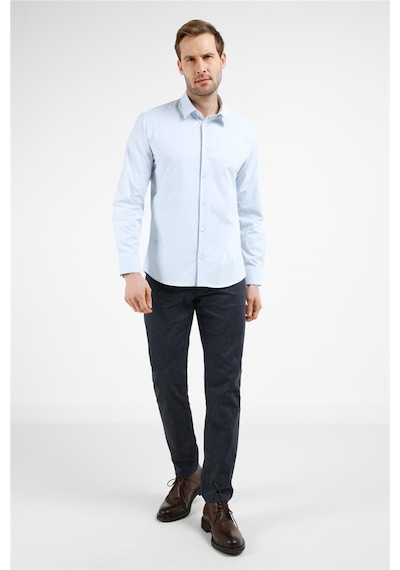 İmza Mavi Kendinden Desenli Sert Yaka Uzun Kol Cepsiz Slim Fit Pamuklu Gömlek 1004255229 Mavi