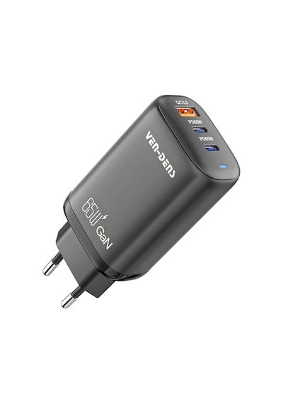 Ven-dens Sp-tc91bg 65 W Pd 3 Portlu Hızlı Şarj Adaptörü, 2 Usb-c Ve 1 Usb-a, Qc 3.0 Desteği, Siyah