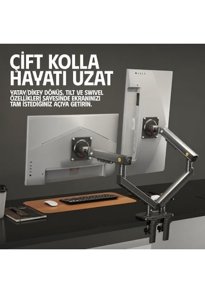 North Bayou Nb Ergonomic F160 17-32" Çift Kol 2-9 Kg Amortisörlü Monitör Standı Açık Ceviz North Bayou Nb Ergonomic F160 17-32" Çift Kol 2-9 Kg Amortisörlü Monitör Standı Açık Ceviz