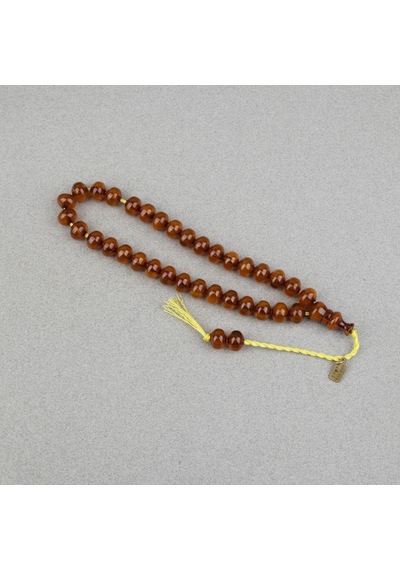Omari Sıkma Kehribar Basık Küre Kesim Sistemli 9x11mm Tesbih- Kahverengi