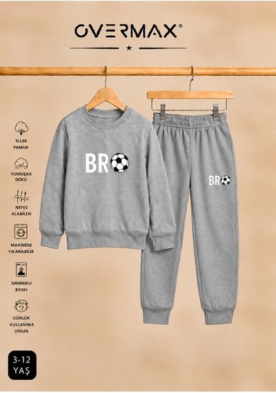Overmax Çocuk Bro Futbol Baskılı Kapüşonsuz Sweatshirt Eşofman Takımı- 3-12 Yaş Gri Üst-gri Alt - 922594887 Gri Üst-gri Alt