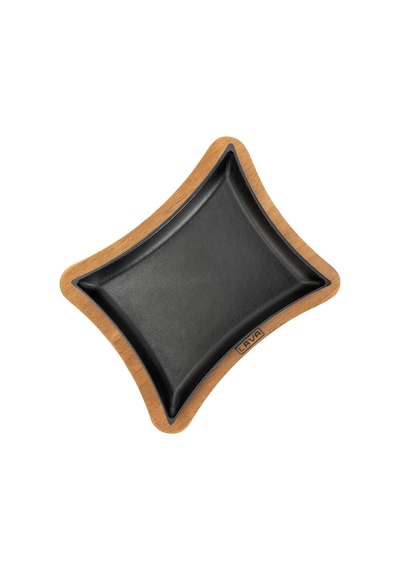 Lava Döküm Dikdörtgen Servis Tabağı Ve Ahşap Altlığı. Ölçü 13x17cm.