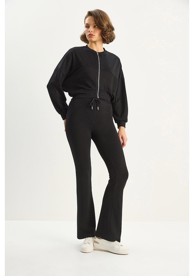 Shade Kadın Yarasa Kol Crop Hırka İspanyol Pantolon Modal Alt-üst Takım 4059 60283731 - Siyah