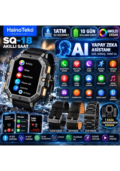 Hainoteko SQ-18 3 Kordon Set Akıllı Saat (İthalatçı Garantili)