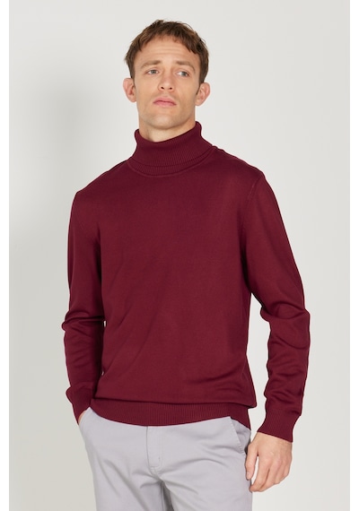 AC&Co / Altınyıldız Classics  Erkek Bordo Standart Fit Normal Kesim Tam Balıkçı Yaka Triko Kazak Bordo