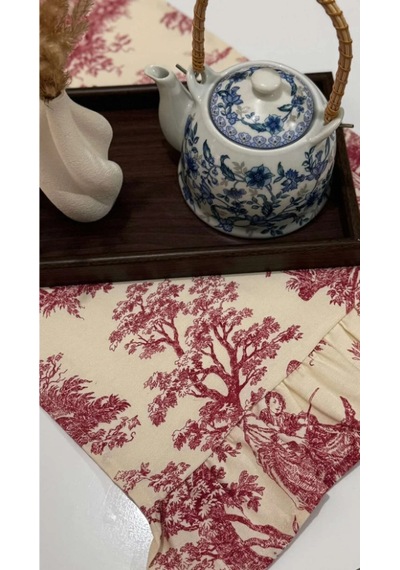 Fırfırlı Ucu Duck Keten Vintage Ingiliz &fransız Köylüler Runner 40x110cm Krem