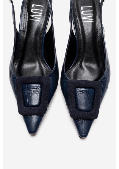 Luvishoes Dublın Lacivert Baskı Tokalı Kadın Topuklu Ayakkabı
