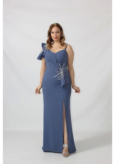 Moda Berray 21927 İndigo Omuzu İki Katlı Beli Taş İşlemeli Kadın Büyük Beden Abiye Elbise İndigo Moda Berray 21927 İndigo Omuzu İki Katlı Beli Taş İşlemeli Kadın Büyük Beden Abiye Elbise İndigo