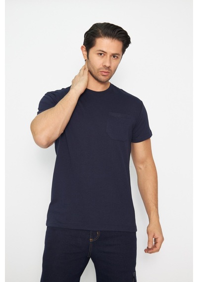 T-shirt Bisiklet Yaka Kısakol %100 Pamuk Cepli Lacivert