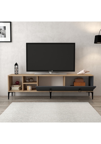 3805 Era Tv Ünitesi 180 Cm 2 Kapaklı Raflı Sepet - Antrasit Tv Sehpası Antrasit - Sepet Çok Renkli 3805 Era Tv Ünitesi 180 Cm 2 Kapaklı Raflı Sepet - Antrasit Tv Sehpası Antrasit - Sepet Çok Renkli