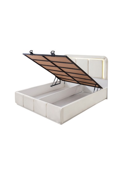 Demonte Baza Seti, Nox Ledli Çift Kişilik Baza Başlık Seti - İkili Set, Krem - 160x200 Cm 160 x 200