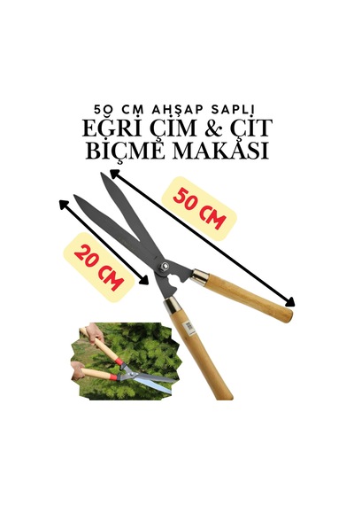 Eğri Çim Budama Makası 50 Cm Keskin Metal Bıçkılı Çalı Ve Çimen Kesme Makası Bahçe Tipi Metal Makas