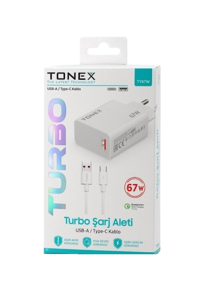 Tonex 67w Turbo Başlık Usb Kablo Şarj Seti Turbo Şarj Saniye Sayar 67w 6a - Ty67w