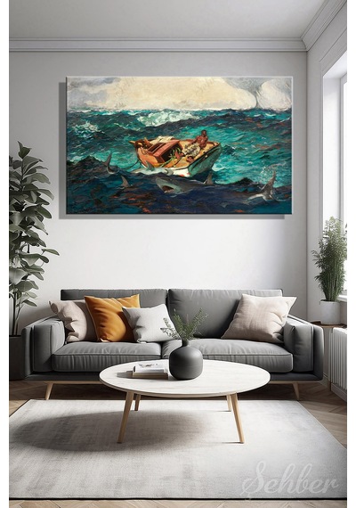 Winslow Homer'ın "the Gulf Stream" Körfez Akımı Adlı Eseri Yatay Kanvas Tablo 4305 Çok Renkli