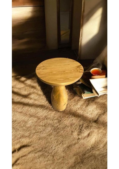 Simillo Koyu Ceviz Renkli Doğal Ahşap Tekli Yan Sehpa Masif Mantar Sehpa - Wooden Side Table Koyu Ceviz