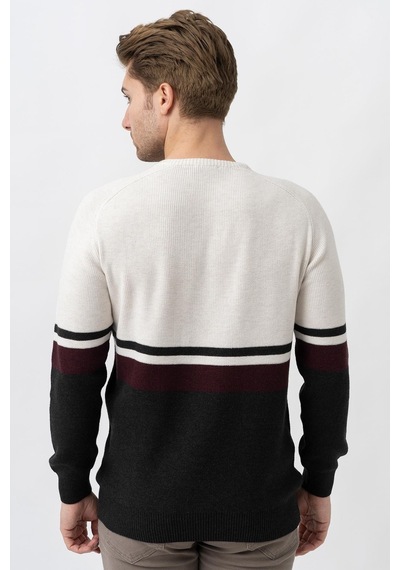 White Stone Medellín 10195 Slim Fit Bisiklet Yaka Triko Ekru Bordo Antrasit-ekru Bordo Antrasit Ekru - Bordo - Antrasit