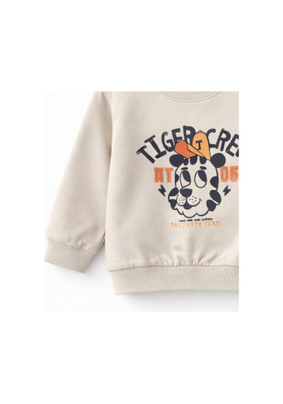 HelloBaby Erkek Bebek Pamuklu Sweatshirt Desenli Model Bej - Yeşil