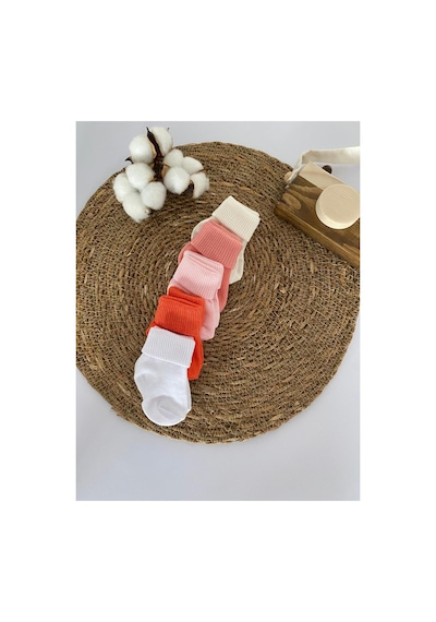 Glory Baby Organik Pamuklu Unisex 5'li Premium Yenidoğan Bebek Çorabı - Kutulu Pembe-ekru-somon-ekru-beyaz Pembe-ekru-somon-ekru-beyaz
