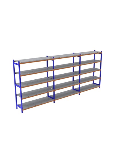 5 Katlı 3'lü Depo Rafı - 300-350 Kg Taşıma Kapasiteli Hafif Rack Raf 60x150x250 Cm Çok Renkli