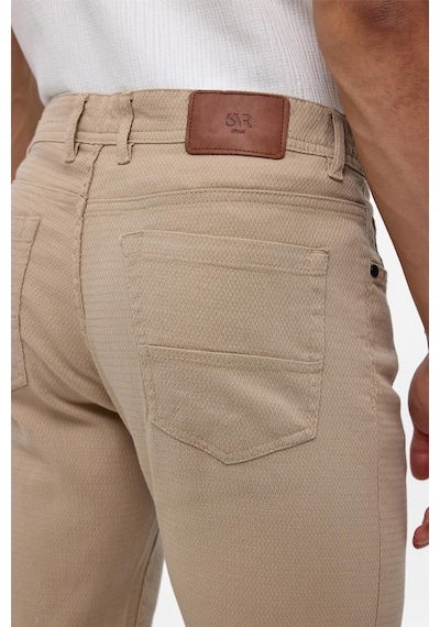 Süvari Bej Slim Fit 5 Cep Kalıp Armürlü Kanvas Pantolon-35413 Bej